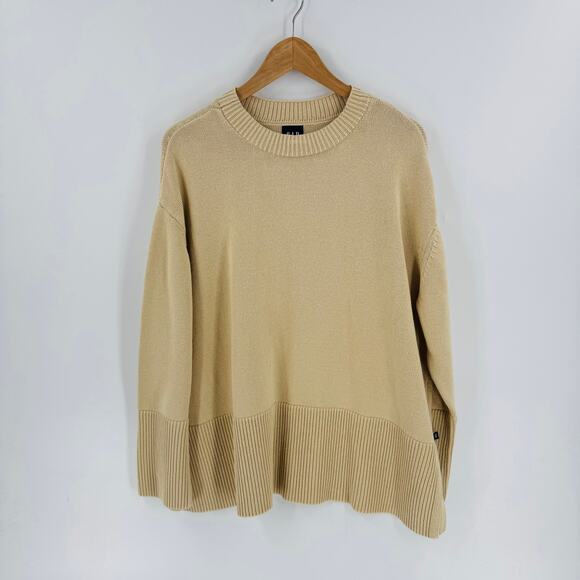 GAP Oversized Cotton Sweater Beige Ribbed Crewneck Side Slits Pullover Size XXL - Picture 10 of 10